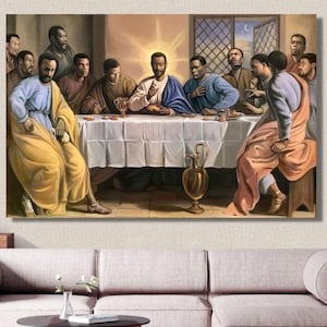 Last Supper African Canvas Wall Art,Black Last Supper Print,Black Jesus and Her Apostles Poster,Last Supper Painting,Christian Wall Decor/1