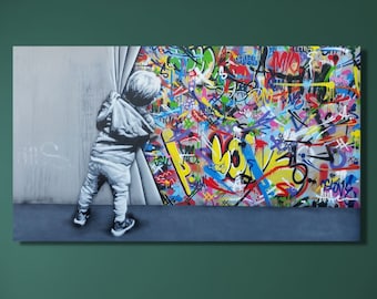 Banksy Graffiti Canvas Print: Urban Street Art, Behind the Curtain/14