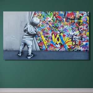Martin Whatson Leinwand Hinter dem Vorhang / Banksy Wandkunst / Urban Style / Banksy Druck Geschenk / Graffiti Poster / Moderne Straßenkunst / Banksy Malerei / 14
