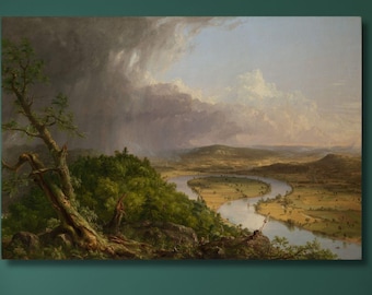Thomas Cole: Oxbow (1836) Canvastavla, Utsikt från Mount Holyoke, Northampton, Massachusetts, efter ett åskväder; Rullad eller inramad