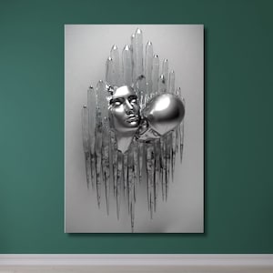 Liebespaare Leinwand/Küssende Paare Leinwand Wand Kunst/Liebhaber Silber Leinwand/Moderne Wanddeko/3D Effekt Leinwand/Liebe Poster/3D Effekt Geschenk/42