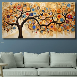 Tree of Life Gustav Klimt Canvas Wall Art, Green Tree Poster, Extra Large Wall Art, Modern Canvas Painting, Home Wall Decor, Ready Framed 15