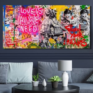 Love is All We Need Poster Follow Your Dreams Poster Print Art Graffiti Street Art Banksy Canvas Living Room Decor Trendy Wall Decor/17