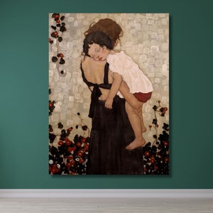 母と子 グスタフ・クリムト キャンバス ウォールアート/有名な抽象画/グスタフ・クリムト プリント/壁用アートワーク/モダンな壁装飾/クリムト ギフト/8