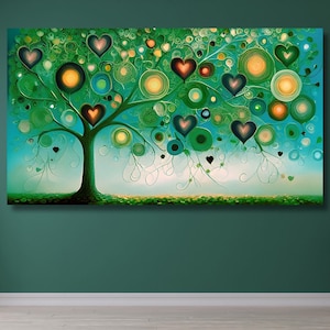Tree of Life Canvas Wall Art, Tree of Life Wall Art, Green Tree Poster, Extra Large Poster, Modern Canvas Painting, Home Wall Decor Gift 93
