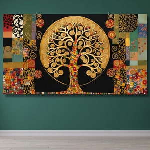 Tree of Life Gustav Klimt Canvas Wall Art, Tree Poster, Extra Large Wall Art, Modern Canvas Painting, Home Wall Decor, Ready Framed Gift 100