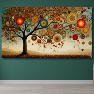 Tree of Life Gustav Klimt Canvas Wall Art, Green Tree Poster, Extra Large Wall Art, Modern Canvas Painting, Home Wall Decor, Ready Framed 96