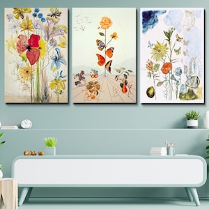 Set Of 3 salvador dali canvas salvador dali wall art flovers Canvas  art butterfly canvas wall art canvas living room wall decor canvas art7