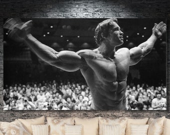 Arnold Schwarzenegger Canvas Wall Art/Black and White Painting/Arnold Schwarzenegger Print/Gym Motivation Poster/Movie Wall Decor/Gym Gift/4