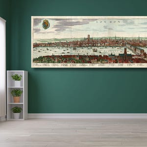 Ansicht von London von Süden (1638) Leinwand Wandkunst/ alte London Karte Poster Druck/Kartenmalerei/Hochqualitaetsdruck/Panoramenwanddekor/7
