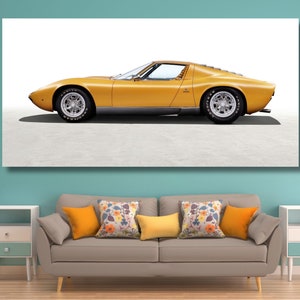 Lamborghini Miura Poster/Lamborghini Canvas Wall Art/Sport Car Wall Print Art/Lamborghini Painting/Lamborghini Miura Gifts/Yellow Car Print