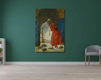 Osman Hamdi Bey: L'addestratore di tartarughe (inizio XX secolo) Quadro su tela/Arte ottomana/Dipinto vintage/Quadri su tela o incorniciati/1