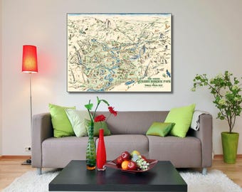 Yosemite National Park Map Art (1946), Vintage Style Canvas Prints