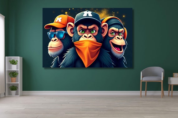 Cool Monkey met groene bril Canvas Print Wildlife Wall Art Cheeky Monkey Poster schilderij Giclee Modern artwork Home Decor (70x115cm/28x45inch) Intern frame