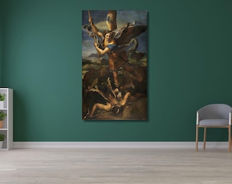 Raphael Santi or Raffaello Sanzio: St. Michael Sieg in Satan (1518) Leinwand, Renaissance Kunst, Vintage Kunst, Hochwertiger Druck 4
