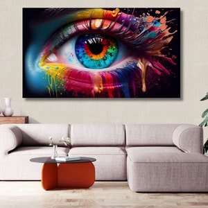 Colorful Eye Canvas Painting, Mixed Color Eye Poster, High Quality ...