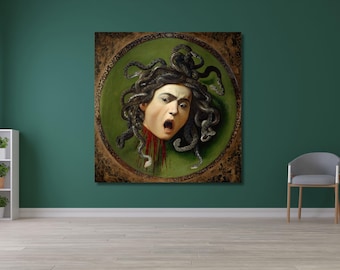 Caravaggio: Medusa Gorgona, pintura sobre lienzo, obra de arte, decoración de pared para el hogar, póster de regalo, impresión de alta calidad, maestro barroco, pintor italiano (16)