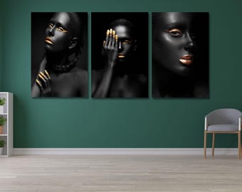 Set Of 3 african woman canvas african girl black women wall art  woman  canvas wall art canvas painting african woman wall decor/5