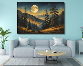 Lienzo Bosque Mágico y Luna Llena/Paisaje Místico Nocturno para Pared/Póster Naturaleza Encantada/Impresión Decorativa para el Hogar Bosque de Ensueño/Regalo Artístico6