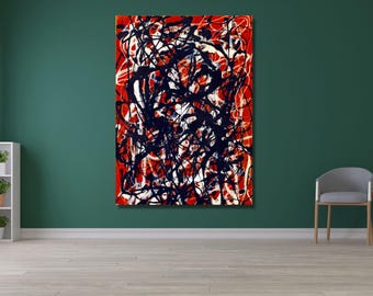 Jackson Pollock Convergence Canvas / Abstract Expressionist Drip Painting / Mid Century Modern Wall Art/3
