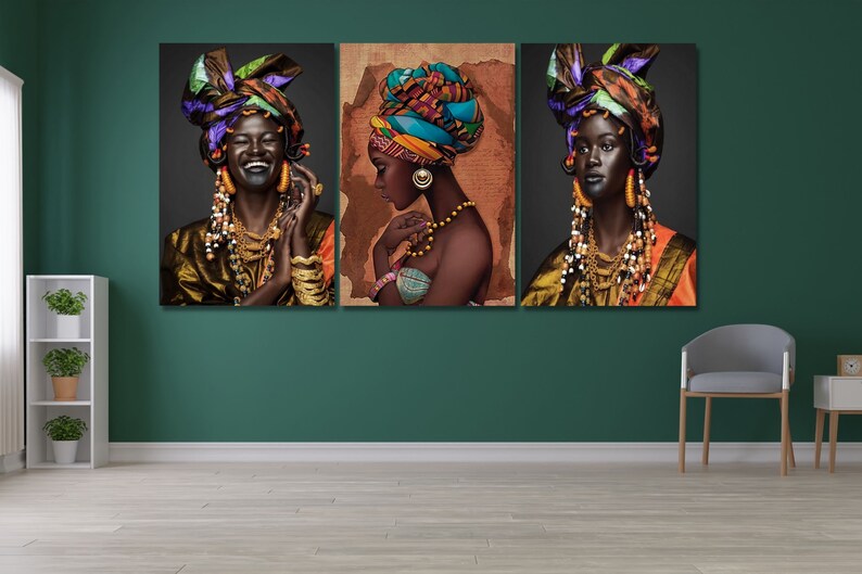 Set of 3 African Woman Canvas African Girl African Women Wall Art Woman