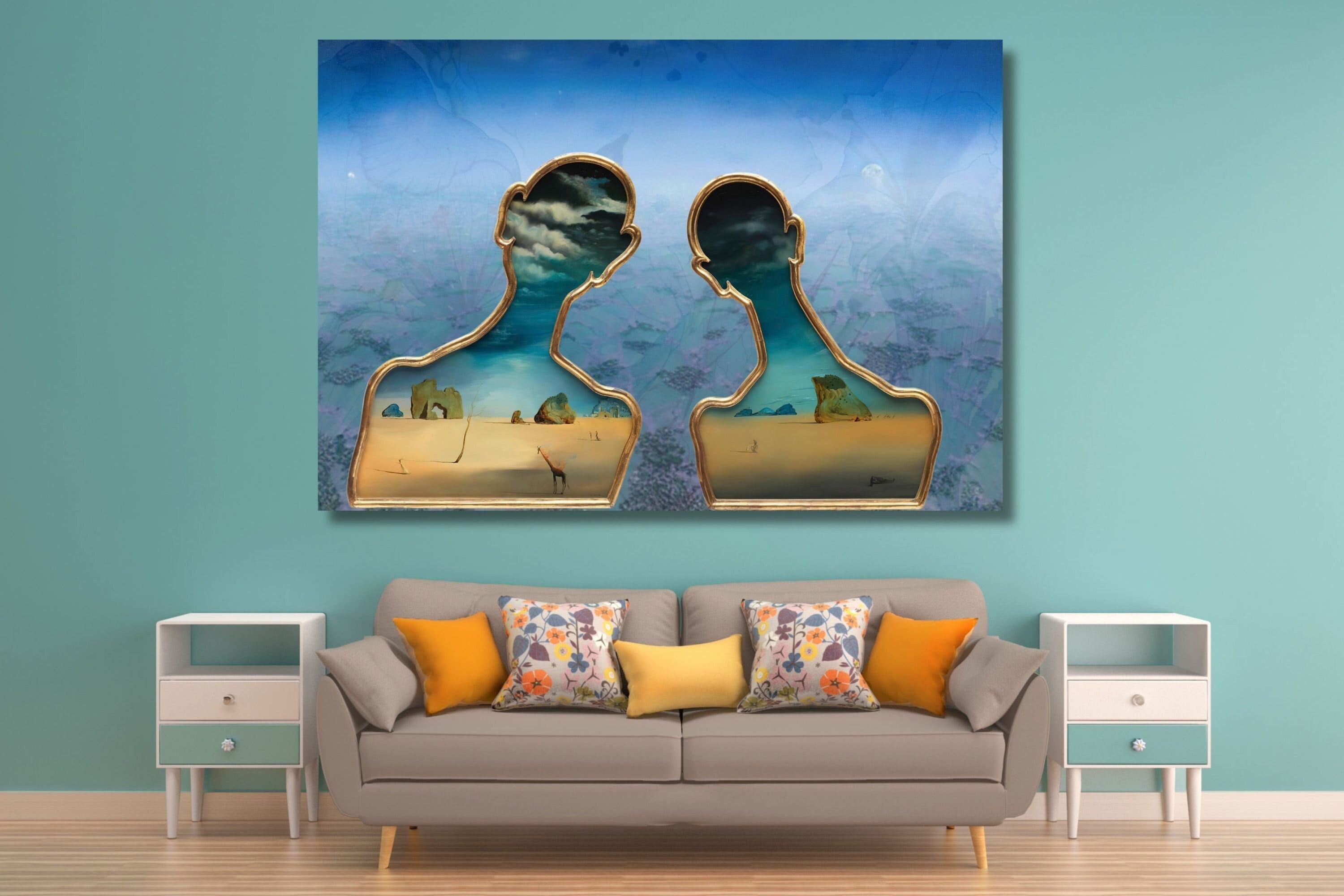 Couple With Their Heads Full of Clouds Salvador DALI Canvas