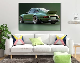 ポルシェキャンバスポスター ポルシェ911キャンバス グリーンカーウォールデコレーション ホームウォールデコレーション ポルシェプリントキャンバス カーキャンバスウォールアート ポルシェポスター/33