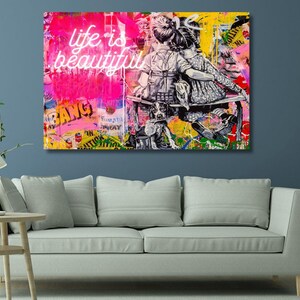 Life is Beautiful Canvas Art, Banksy Graffiti Style, Street Wall Decor/13