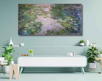 Claude Monet: waterlelies canvas muurkunst, Monet schilderij, kunstwerk bloemen print, Monet lelie poster, hoge kwaliteit print, cadeau nieuw huis (2)