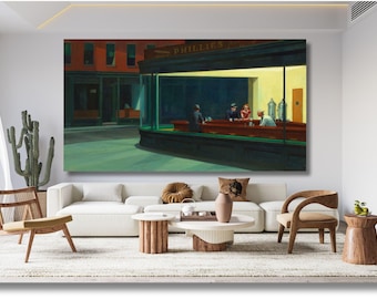 Edward Hopper Nighthawks Canvas – Iconic 1942 American Realism Art, Late Night Diner Scene, Urban Isolation Wall Decor, Vintage City Print/9