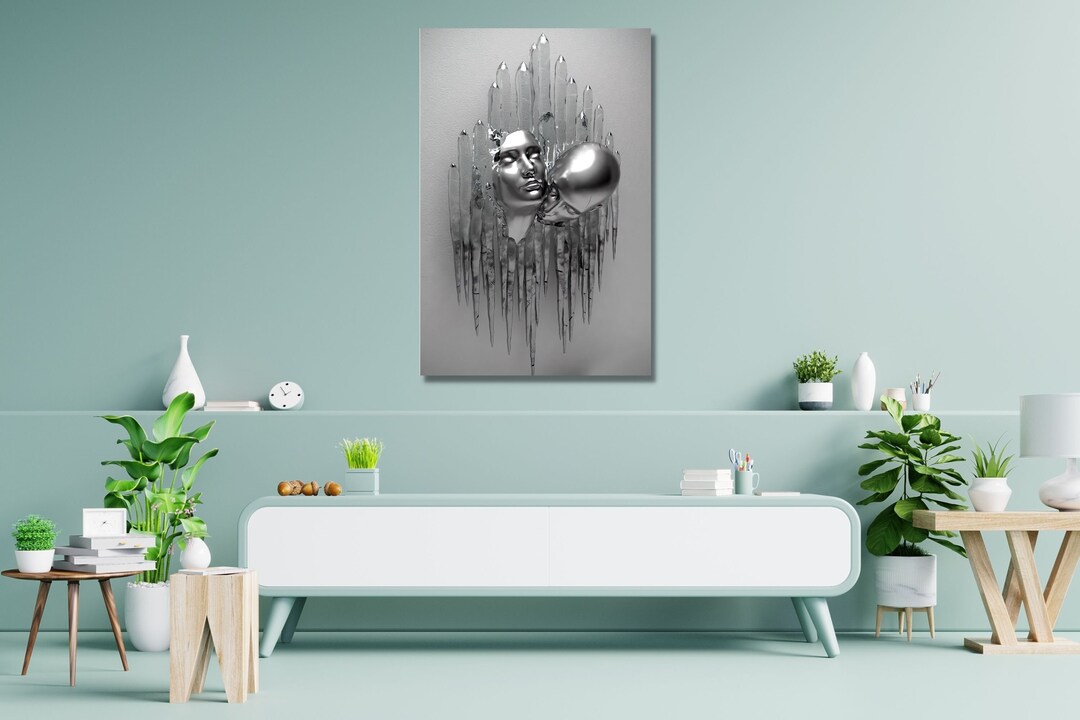 3er Set Leinwandbilder Poster Moderne Metallfigur 3D Skulptur