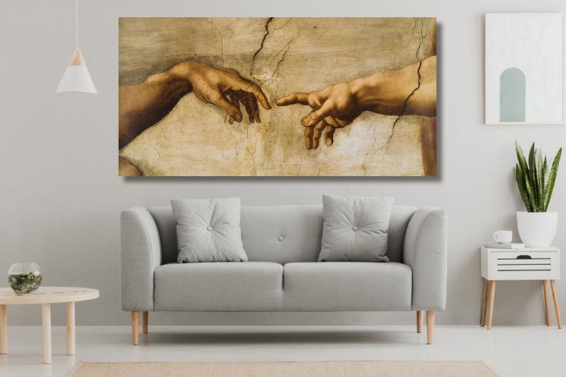 The Creation of Adam Canvas, Ceiling Fresco Wall Art, Michelangelo Wall ...