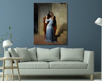 Francesco Hayez: The Kiss Canvas / Romantic Couple Painting / Famous Italian Love Wall Art Print