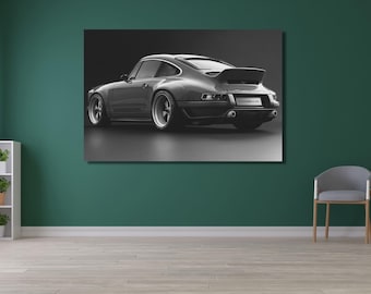 ポルシェ911キャンバスプリント、白黒カーウォールアート/34