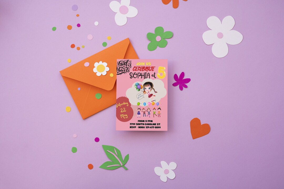 Girl Power Birthday Invitation Digital Download Girl Bday Etsy