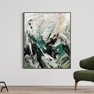 Large 3D Minimalist Abstract Painting Green White 3D Painting On Canvas Textured Painting Abstract Art Green White Abstract Art Home Decor