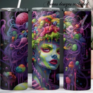 Girl in Pastel Colors, Gothic, 20 oz Skinny Tumbler Sublimation Design, Creepy Halloween Digital Download PNG DIGITAL ONLY