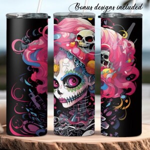 Scary Doll Catrina Style, Gothic, 20 oz Skinny Tumbler Sublimation Design, Creepy Halloween Digital Download PNG DIGITAL ONLY