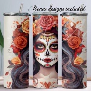 Day of the Dead Lady, Dark Background, Catrina, Mexico Folklore 20 oz Skinny Tumbler Sublimation Design Digital Download PNG DIGITAL ONLY,