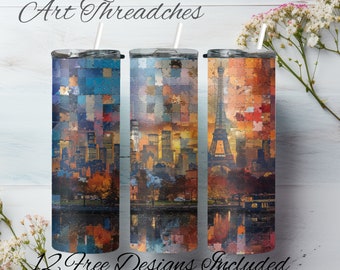 20 Oz Skinny Tumbler Wrap Sublimation Design, Watercolor, Cities ...