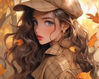 Anime Autumn Girl PNG Design,  Png file, clipart, AI Digital Art, Hyper-Detailed Fantasy, Anime Style