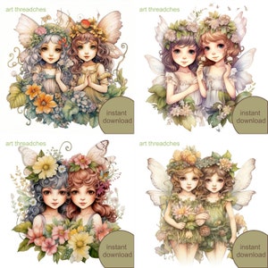Bundle von 8 schönen Feen ClipArt, Aquarell, Ai Digital Art, PNG, PDF, Sublimation, Dtf, Dtg und mehr ..
