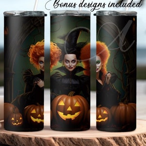 3 Witches Sisters, 20 oz Skinny Tumbler Sublimation Design Digital Download, Halloween, Pumpkins, PNG DIGITAL ONLY,