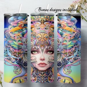 Beautiful Design of a Girl in Pastel Colors, Futuristic, 20 oz Skinny Tumbler Sublimation Design, Digital Download PNG DIGITAL ONLY