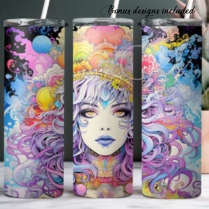 Beautiful Design of a Girl in Pastel Colors, Hippie Era, 20 oz Skinny Tumbler Sublimation Design, Digital Download PNG DIGITAL ONLY