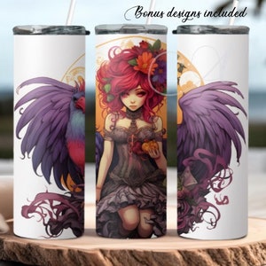 Fantasy Fairy with a Bird Pet, 20 oz Skinny Tumbler Sublimation Design, Creepy Halloween Digital Download PNG DIGITAL ONLY