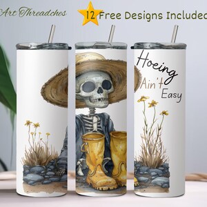 Hoeing Aint Easy PNG, Funny Gardening Clipart, Skeleton Gardener Sublimation Design, Trendy Plant UVDTF Transfer
