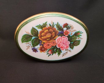 Vintage Floral Tin, Antique Floral Tin Box, Tin Box Bohemian Decor, Decorative Canister, Meister Tin Made in Brazil