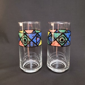 Vintage Tumblers - Colorful Geometric Water Glasses, Retro Kitchen Decor