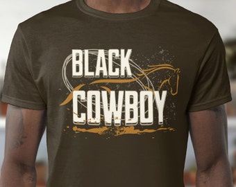 Black Cowboy Shirt Graphic T-Shirt - Brown, Horse Rider | Western | Rodeo Tee| Boys and Men